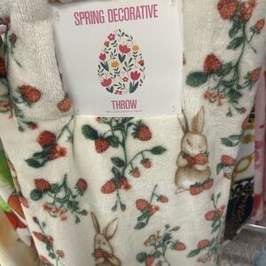 Spring Decorative Throw with Bunny strawberry Design